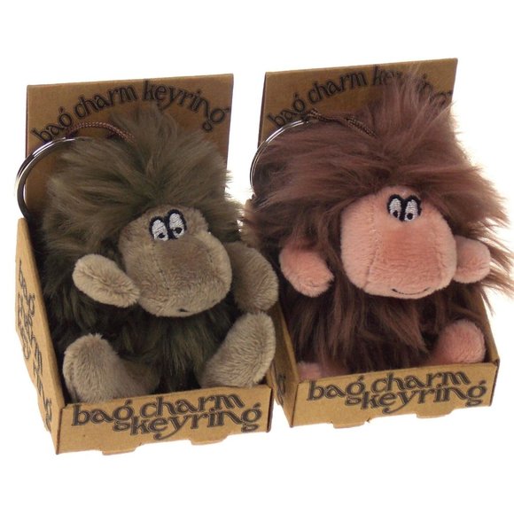 Hairy Caveman Bag Charm Key Ring Set 2 Brown Pink Plush House Of Marble Keychain - Picture 1 of 2